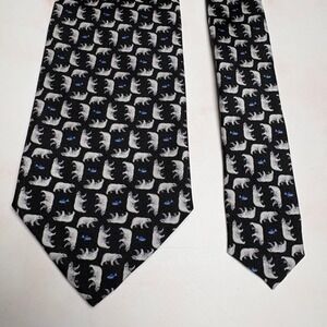 Royal Classic Silk Necktie Black Polar Bear Fish Pattern Animals Winter USA Made
